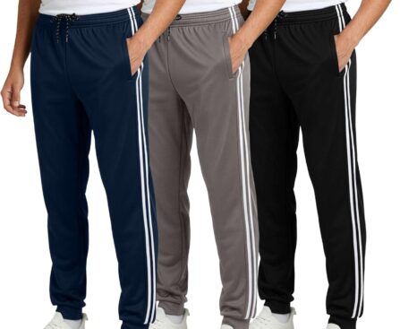 Real Essentials 3 Pack: Men’s Tech Mesh Active Athletic Casual Jogger Sweatpants with Pockets(Available in Big & Tall)