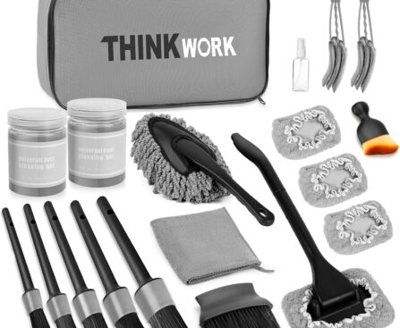 THINKWORK Windshield Cleaner Tool, Car Interior Cleaning Kit, Car Detailing Kit Interior Cleaner with10Pcs Detailing Brush Set, Gray Auto Detailing Supplies & Accessories