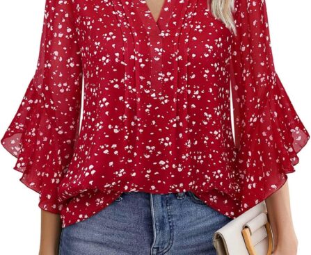 Timeson Women’s 3/4 Sleeve Tops Dressy Casual Business Work Blouses Chiffon Office Shirts