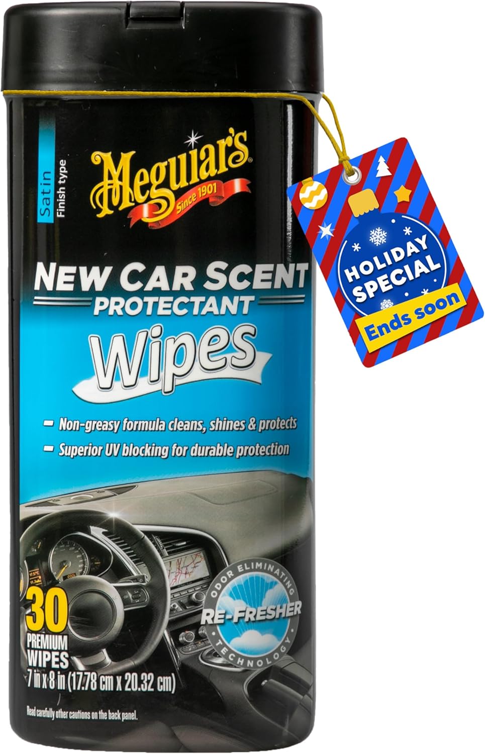 Meguiar’s New Car Scent Protectant Wipes – Easy to Use Car Wipes that Protect and Freshen Your Car’s Interior – Ideal for Car Detailing & Maintenance – 30 Ct