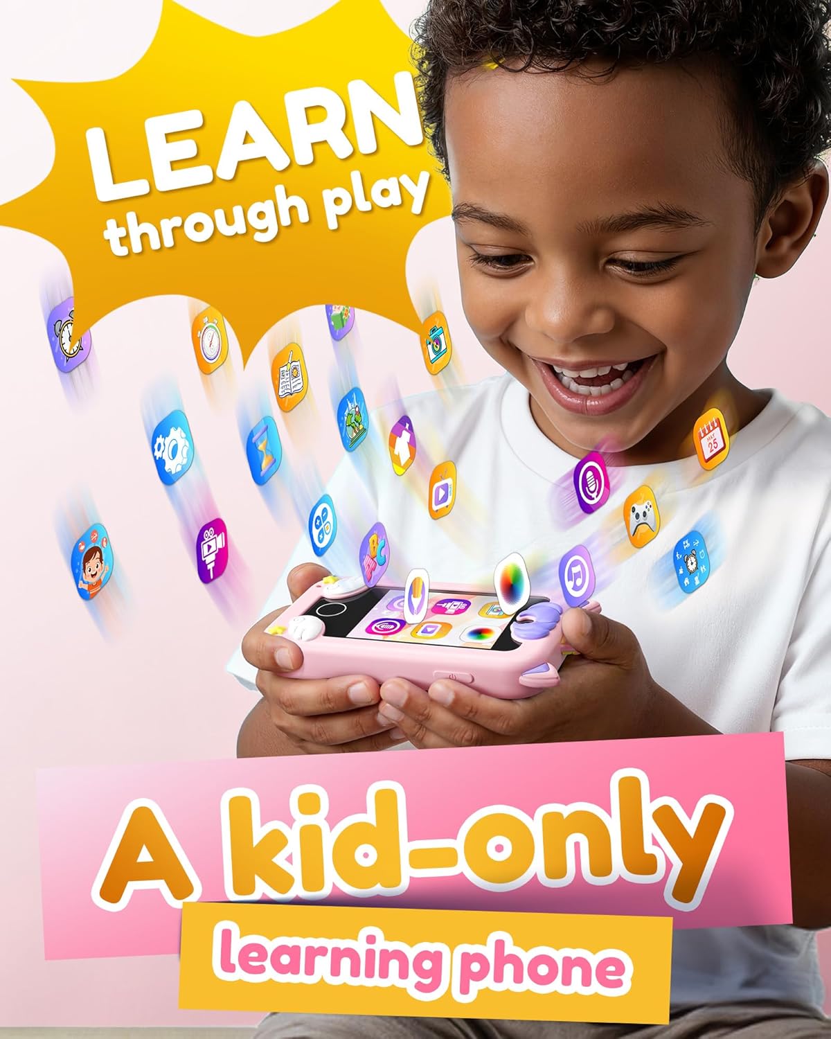 KOKODI Kids Smart Phone, Touchscreen HD Dual Camera Cell Phone for Kids, Christmas Birthday Gifts Dinosaur Child Play Phone for Girls 3-10, Travel Toy Preschool Learning Education Toy