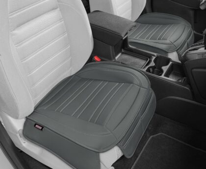 Motor Trend Seat Covers for Cars Trucks SUV, Faux Leather 2-Pack Gray Padded Car Seat Covers with Storage Pockets, Premium Interior Seat Cover