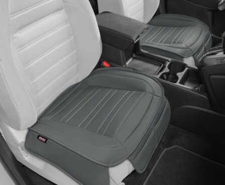 Motor Trend Seat Covers for Cars Trucks SUV, Faux Leather 2-Pack Gray Padded Car Seat Covers with Storage Pockets, Premium Interior Seat Cover