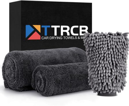 TTRCB 2 Pack 1300 GSM Car Drying Towel, Microfiber Towels for Cars – 36″ x 24″ & 16″ x 16″, Ultra-Absorbent, Streak Free, Car Wash Mitt, Car Detailing Cleaning Accessories Supplies Essentials
