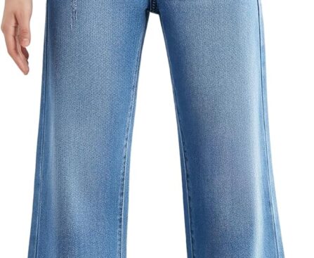 Girls Ripped Jeans Wide Leg Denim Pants Cute Cotton Fall Clothes for Kids Streetwear