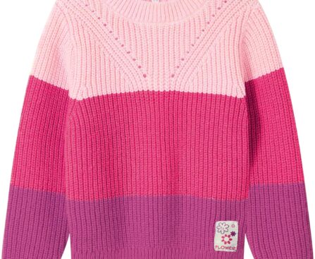 Girls’ Sweaters Color Block Pullover Jumper Knit Long Sleeve Rainbow Sweaters Kids Crewneck Casual Jumper