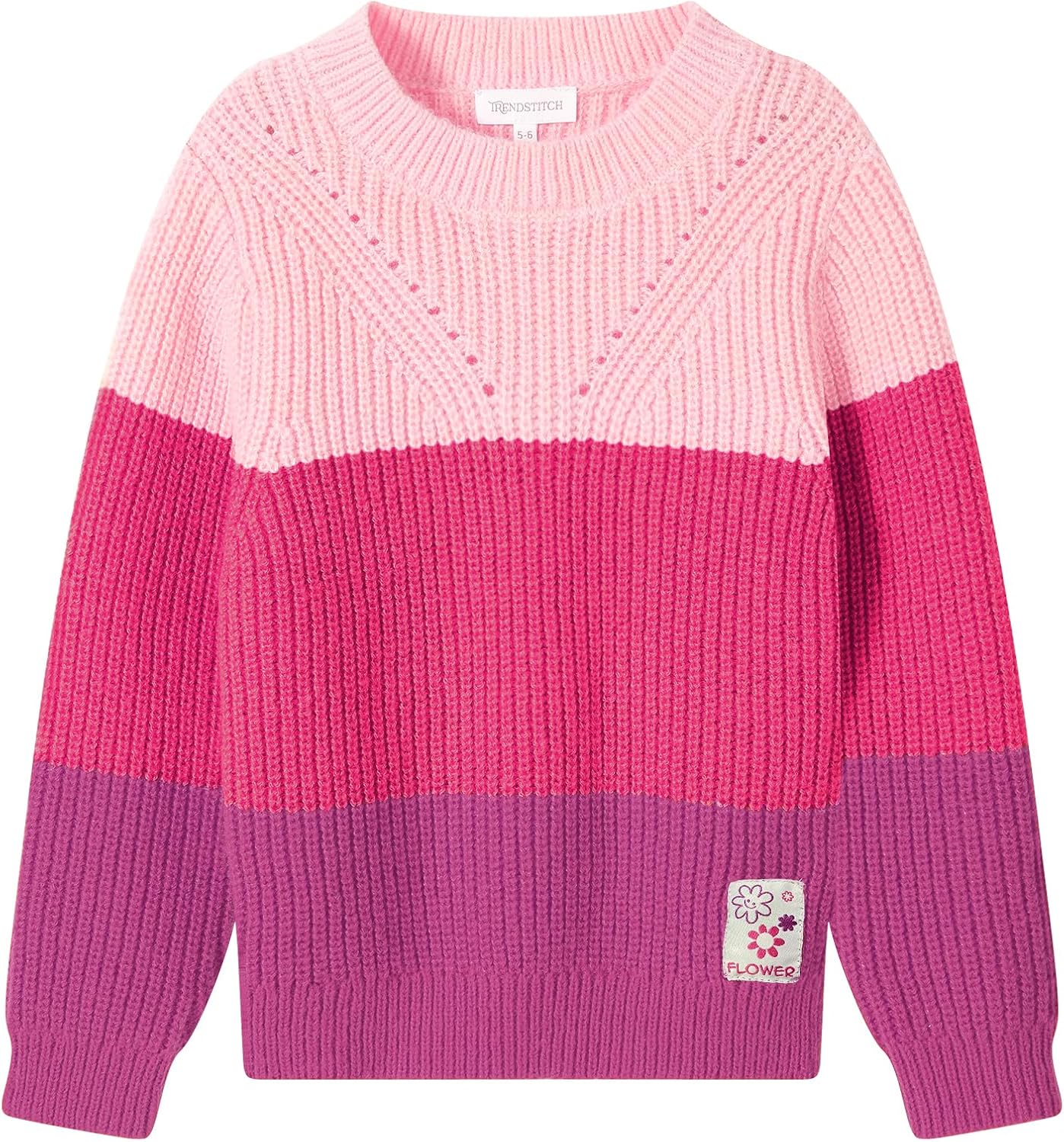 Girls’ Sweaters Color Block Pullover Jumper Knit Long Sleeve Rainbow Sweaters Kids Crewneck Casual Jumper