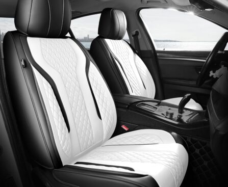 Leather Car Seat Covers Full Set, Breathable Faux Leather Seat Covers for Cars SUV Sedan Waterproof Blackwhite