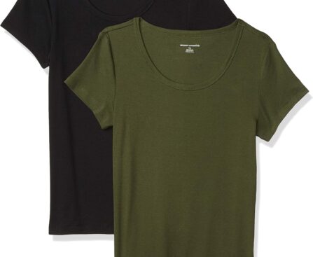 Amazon Essentials Women’s Slim-Fit Cap-Sleeve Scoop Neck T-Shirt, Pack of 2