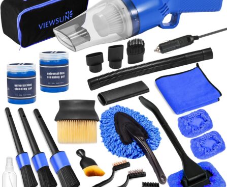 Viewsun 18PCS Car Cleaning Kit, Car Interior Detailing Kit with Blue High Power Handheld Vacuum, Detailing Brush Set, Windshield Cleaner, Cleaning Gel, Complete Auto Accessories for Men, Women
