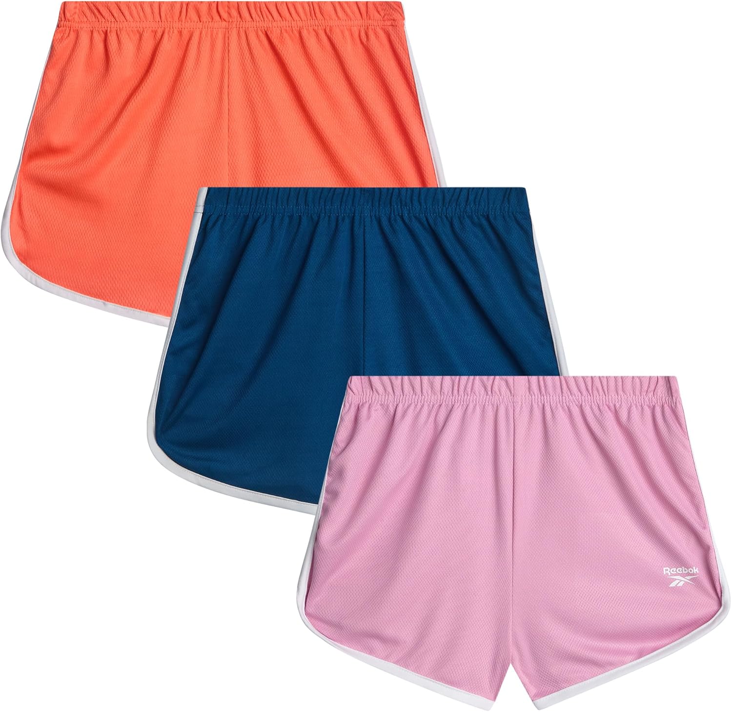 Reebok Girls Athletic Shorts – 3 Pack Active Performance Lightweight Mesh Dolphin Girls Shorts for Running Soccer Gym (7-12)