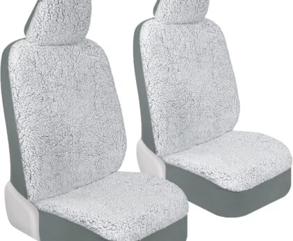 Carbella Plush Sherpa Fleece, 2 Pack Gray Seat Cover for Cars with Soft Cushioned Touch, Cute Automotive Interior Protector for Trucks Van SUV