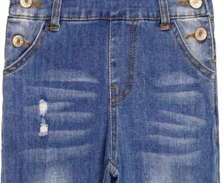 KIDSCOOL SPACE Baby Little Boys Slim Fit Jeans,Ripped Big Bib Pocket Fashion Denim Overalls