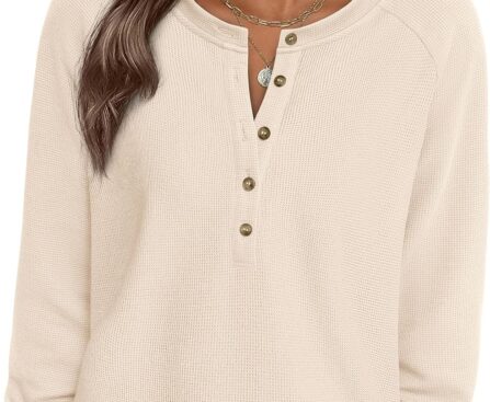 PRETTYGARDEN Women Long Sleeve Waffle Knit Shirts 2025 Fall Casual Button V Neck Loose Henley Tops Basic Tees Winter Clothes