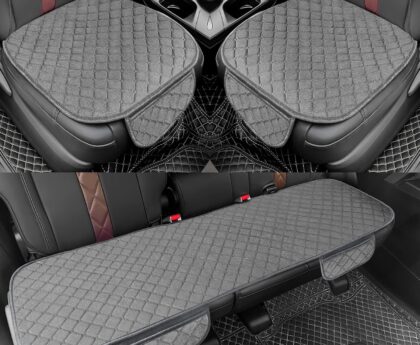 surpassme Car Seat Covers Universal Seat Covers for Car Accessories with Storage Pockets, Car Front Seat Covers and Rear Bench Coverfor Automotive, SUV, Truck, and Van(Grey)