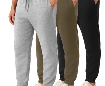 Real Essentials 3 Pack: Men’s Cotton Fleece Jogger Sweatpants – Casual Comfy Athletic Pants with Pockets (Big & Tall)