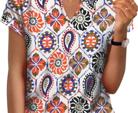 WIHOLL Womens Summer Tops Cap Sleeve V Neck Tshirts Spring Blouses Beach Vacation Clothes