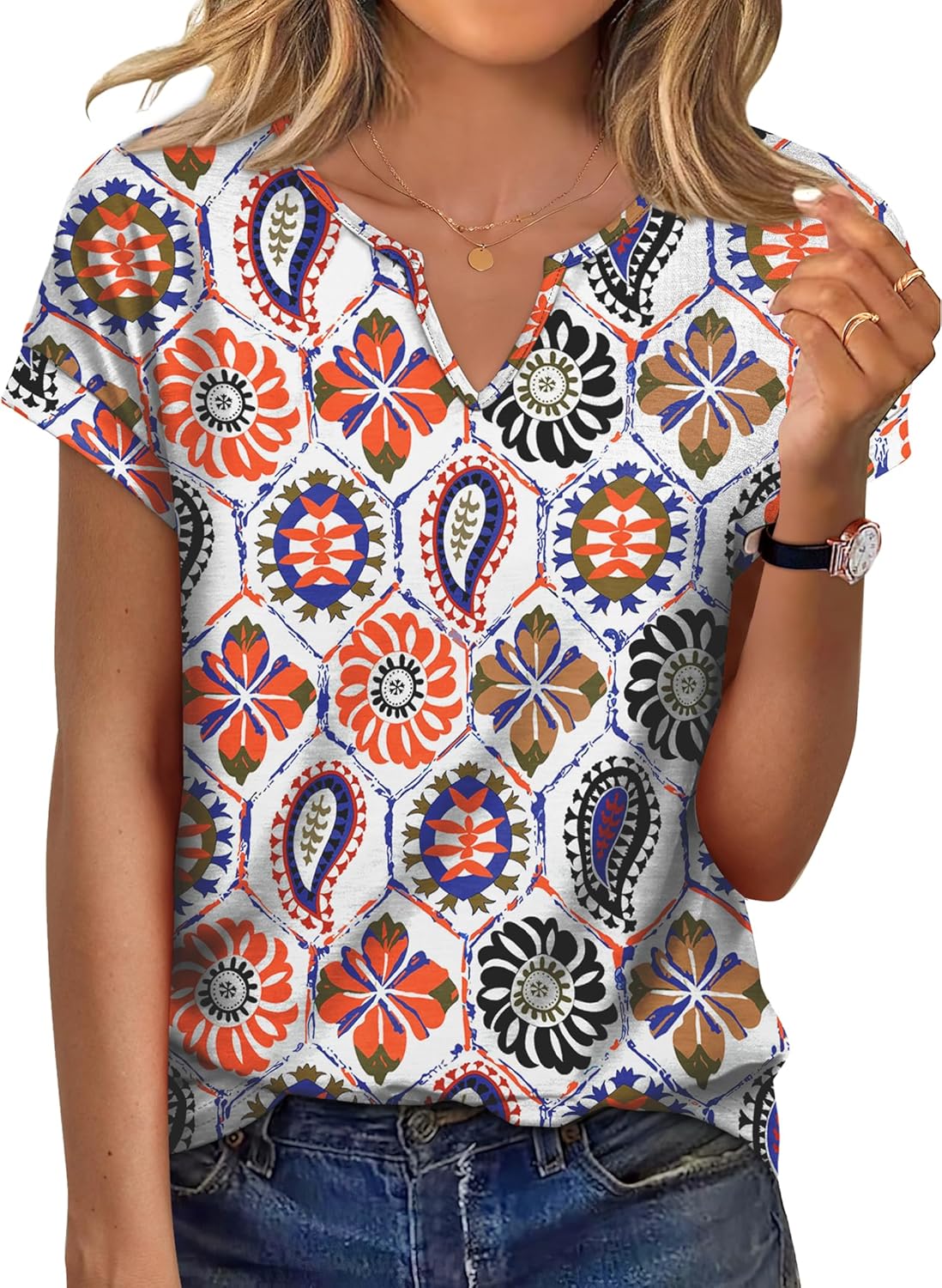 WIHOLL Womens Summer Tops Cap Sleeve V Neck Tshirts Spring Blouses Beach Vacation Clothes