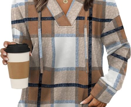 Sampeel Hoodies for Women Trendy Fall Fashion 2025 V Neck Oversized Sweatshirt Plus Size Tops Clothes