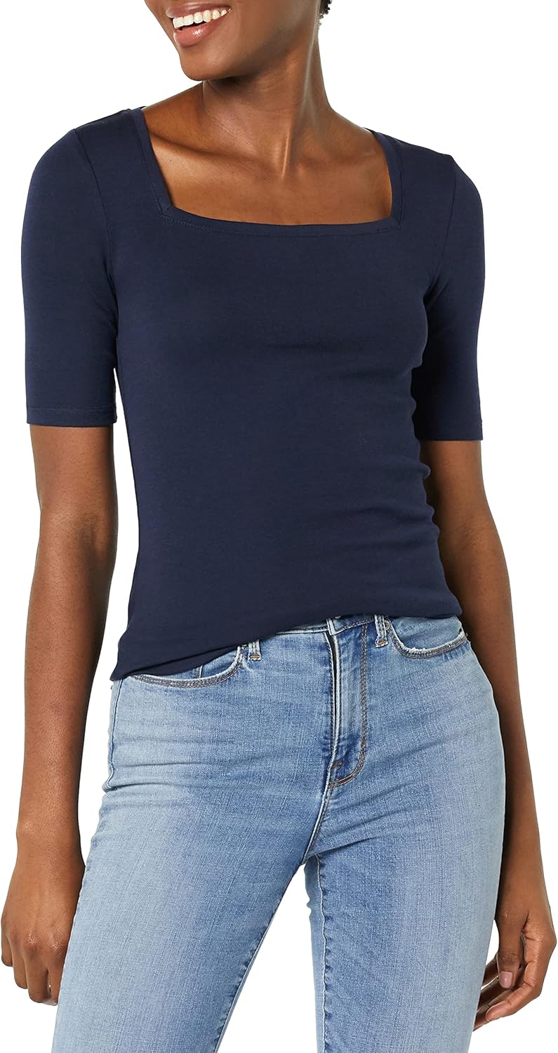 Amazon Essentials Women’s Slim-Fit Half Sleeve Square Neck T-Shirt