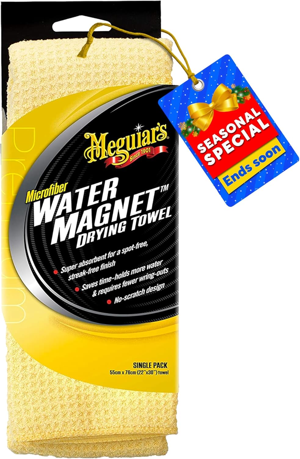 Meguiar’s Water Magnet Microfiber Drying Towel, Premium Car Wash Microfiber Towel That’s Super Plush, Water Absorbent & Scratch-Free Big Microfiber Towels for Cars, 1 Pack