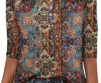 Zeagoo 3/4 Length Sleeve Women Tops Crew Neck Blouses Dressy Casual Summer T Shirts Loose Fit Business Work Clothes