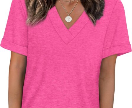 WIHOLL Womens Summer Tops Short Sleeve Basic Casual V Neck T Shirts Trendy Fashion 2025