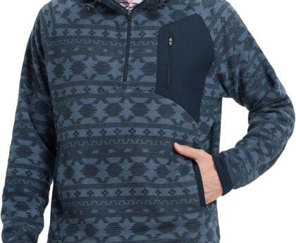 M MAELREG Hoodies for Men Quarter Zip Hooded Pullover Heavyweight Warm Microfleece Golf Polar Fleece Sweatshirt for Men