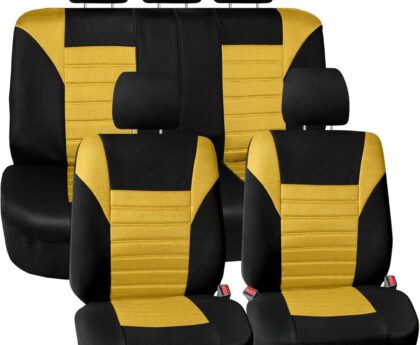FH Group Car Seat Covers Full Set 3D Air Mesh – Universal Fit, Automotive Seat Covers, Low Back Seat Cover,Airbag Compatible,Split Bench Rear Seat,Washable Car Seat Cover for SUV, Sedan Yellow