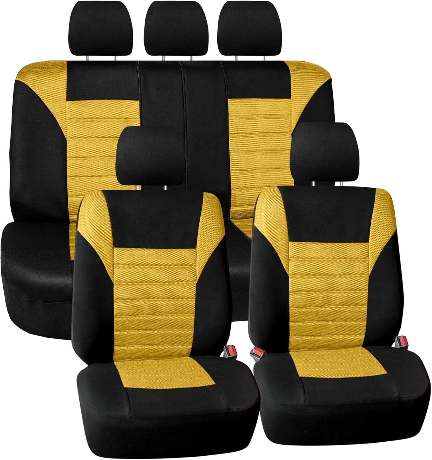 FH Group Car Seat Covers Full Set 3D Air Mesh – Universal Fit, Automotive Seat Covers, Low Back Seat Cover,Airbag Compatible,Split Bench Rear Seat,Washable Car Seat Cover for SUV, Sedan Yellow