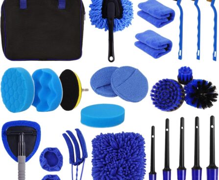 BIBIRE 26pcs Car Detailing Brush Set, Car Washing Kits with Detailing Brushes, Car Cleaning Kit Car Windshield Cleaning Accessories for Car Care, Windshield, Interior, Exterior, Air Vents, Wheels