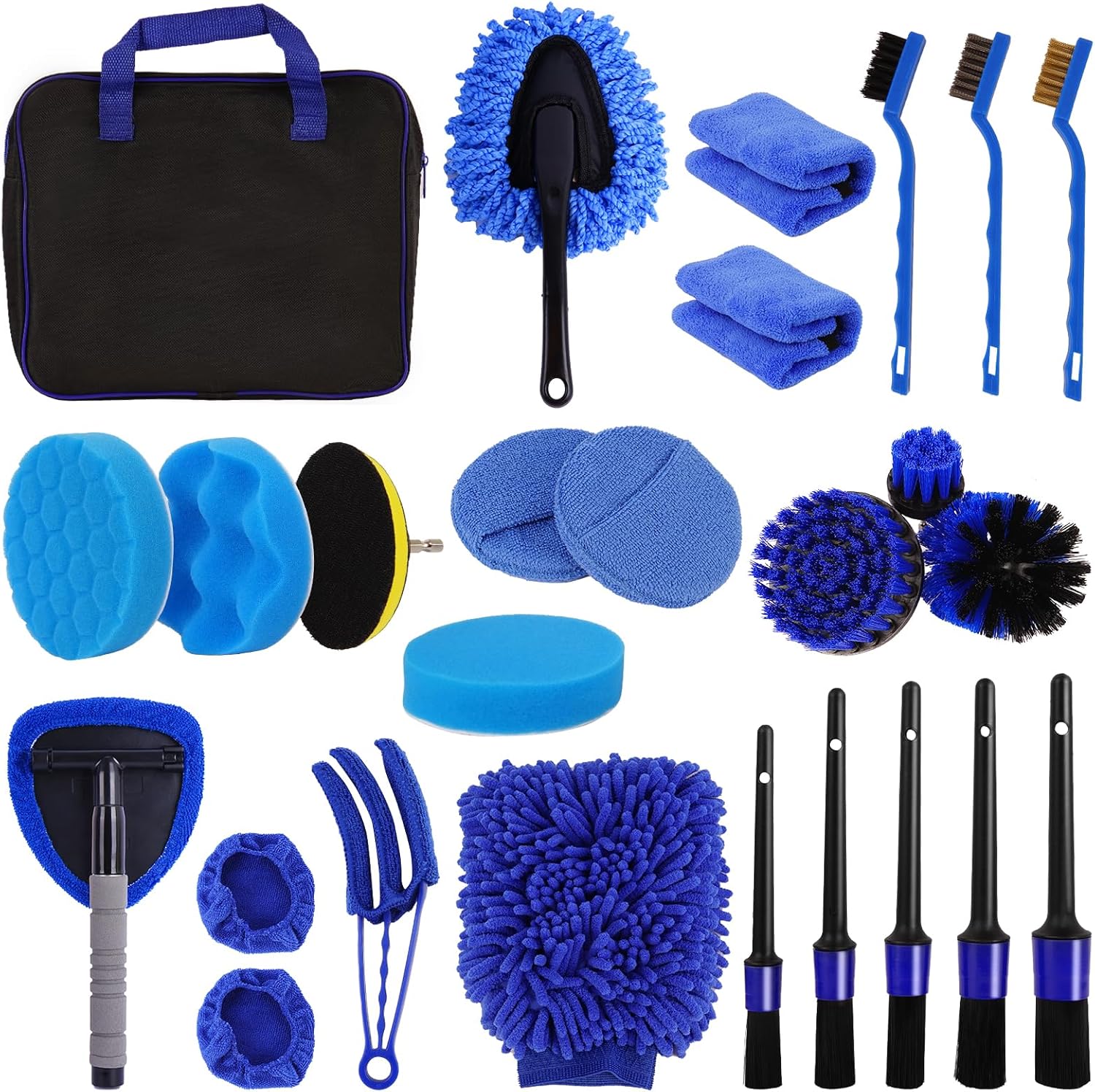 BIBIRE 26pcs Car Detailing Brush Set, Car Washing Kits with Detailing Brushes, Car Cleaning Kit Car Windshield Cleaning Accessories for Car Care, Windshield, Interior, Exterior, Air Vents, Wheels
