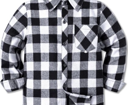 Cromoncent Boys Long Sleeve Flannel Plaid Shirt Button Down Shirts