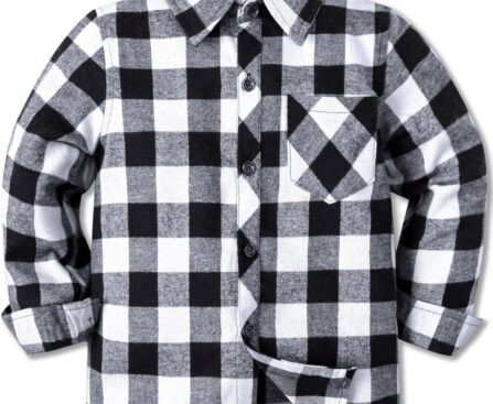 Cromoncent Boys Long Sleeve Flannel Plaid Shirt Button Down Shirts
