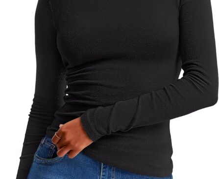 ANRABESS Womens Long Sleeve Thermal Shirts Slim Fit Basic Tee Tops Warm Fleece Undershirts 2025 Fall Winter Layer Outfits