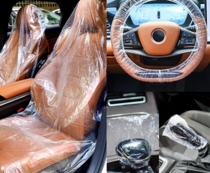 Tallew 250 Pcs Disposable Car Seat Covers Clear Plastic Car Seat Covers Protector Includes Wheel Covers, Gear Selector Covers and Handbrake Cover for Auto Truck Bus Accessories