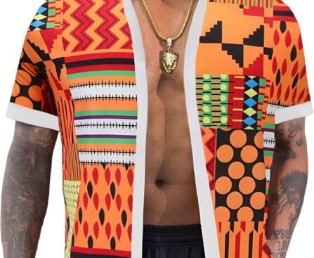 Men’s African Traditional Pattern Print Shirt Casual Short Sleeve Button Down Shirts Luxury Printed Dashiki for Men