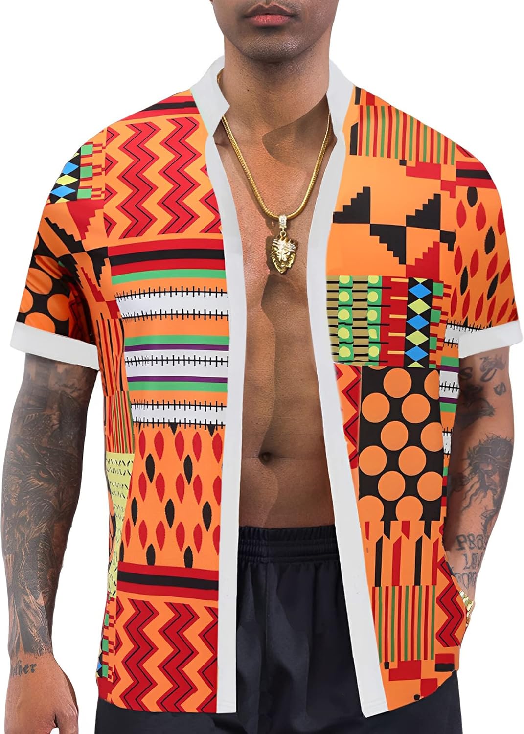 Men’s African Traditional Pattern Print Shirt Casual Short Sleeve Button Down Shirts Luxury Printed Dashiki for Men