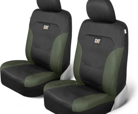 Cat Flexfit Green Black Seat Covers for Cars, Trucks, & SUV – (2) Front Car Seat Cover Front Seat Protectors – Airbag Compatible Seat Covers for SUV Interior Covers & Truck Seat Cover Car Accessories