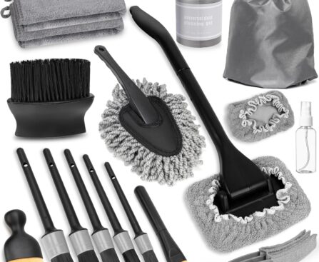 Windshield Cleaner Tool, 18Pcs Car Interior Detailing Brush Set, Inside Windshield Cleaning Kit with 2 Microfiber Pads, Duster Brush, Cleaning Gel, Car Detailing Supplies for Women & Men