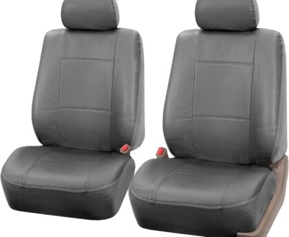 FH Group Car Seat Covers PU Leather Automotive Seat Covers Front Set, Gray Seat Covers Pair Set with Gift Universal Fit Interior Accessories for Cars Trucks and SUVs
