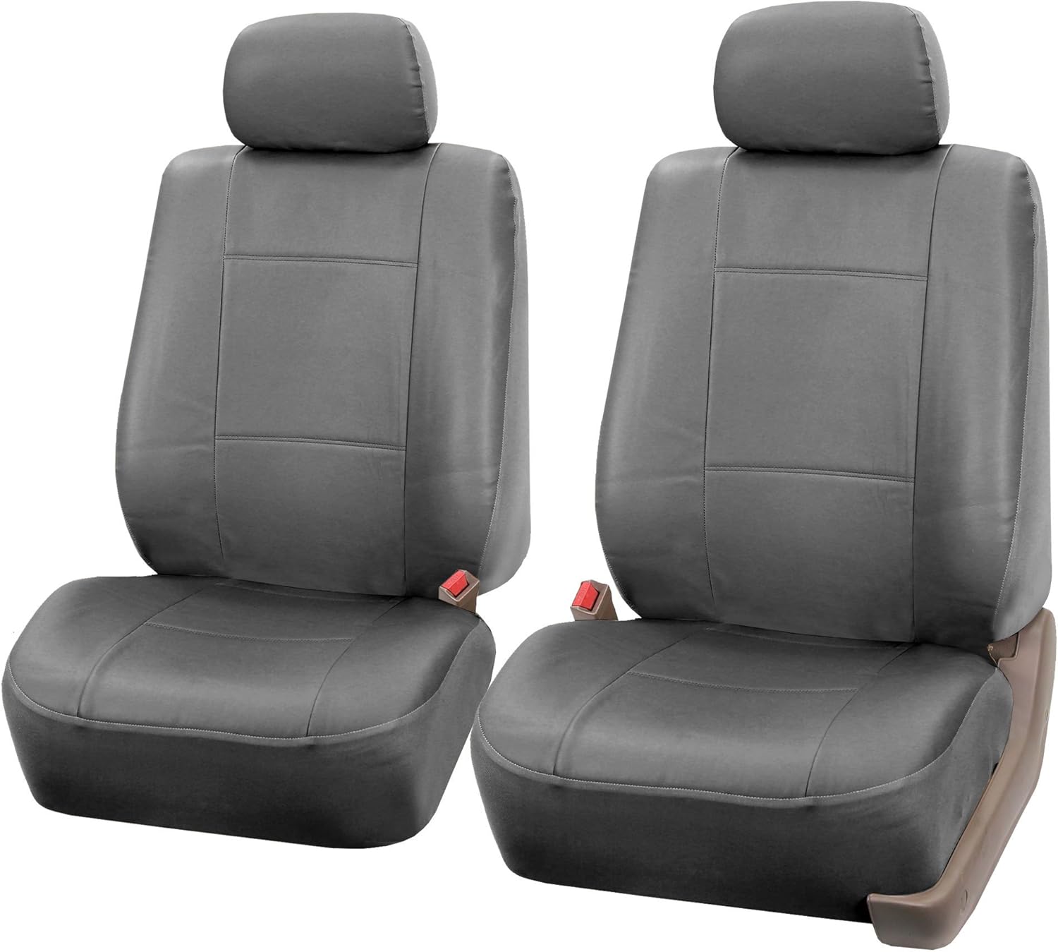 FH Group Car Seat Covers PU Leather Automotive Seat Covers Front Set, Gray Seat Covers Pair Set with Gift Universal Fit Interior Accessories for Cars Trucks and SUVs