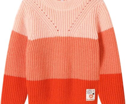 Girls’ Sweaters Color Block Pullover Jumper Knit Long Sleeve Rainbow Sweaters Kids Crewneck Casual Jumper