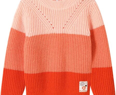 Girls’ Sweaters Color Block Pullover Jumper Knit Long Sleeve Rainbow Sweaters Kids Crewneck Casual Jumper