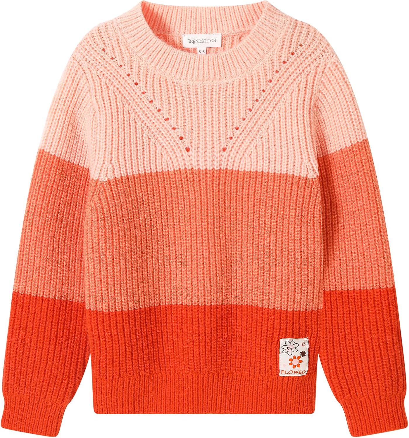 Girls’ Sweaters Color Block Pullover Jumper Knit Long Sleeve Rainbow Sweaters Kids Crewneck Casual Jumper