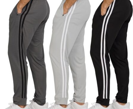 PURE CHAMP Men’s 3 Pack Mesh Joggers with Zipper Pockets, Athletic Pants for Men – Moisture-Wicking Gym Sweatpants Men