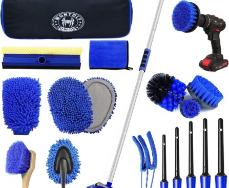 Wontolf 62” Car Wash Brush Kit with Long Handle, Microfiber Car Wash Mop Mitt, Car Cleaning Detailing Kit, Exterior Interior Car Cleaning Supplies for Cars RV Truck Boat