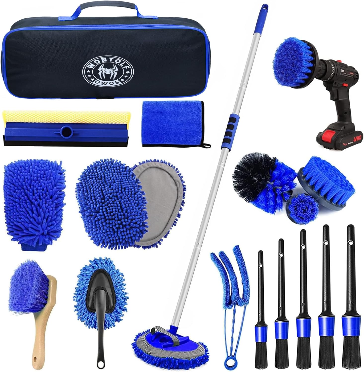 Wontolf 62” Car Wash Brush Kit with Long Handle, Microfiber Car Wash Mop Mitt, Car Cleaning Detailing Kit, Exterior Interior Car Cleaning Supplies for Cars RV Truck Boat