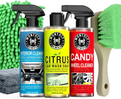 Wontolf Complete Car Wash Cleaning Kit, Car Interior Detailing Kit with Car Wash Soap, Interior Detailing Cleaner, Wheel Cleaner, Wheel Brush, Dying Towel, for Cars Trucks RVs SUVs