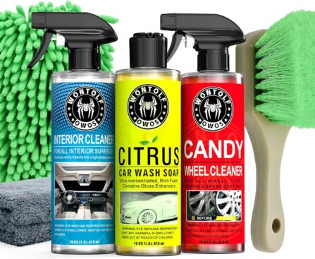 Wontolf Complete Car Wash Cleaning Kit, Car Interior Detailing Kit with Car Wash Soap, Interior Detailing Cleaner, Wheel Cleaner, Wheel Brush, Dying Towel, for Cars Trucks RVs SUVs